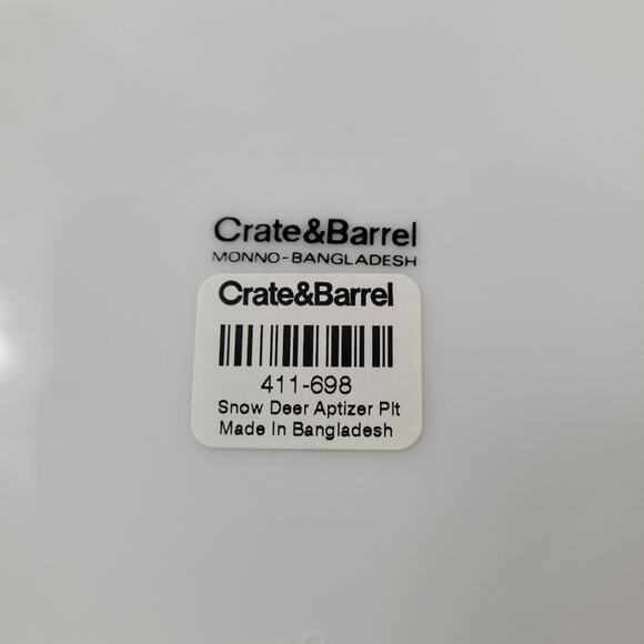 NWT Single Crate & Barrel Snow Deer 6" Appetizer Square Plate - Picture 5 of 5